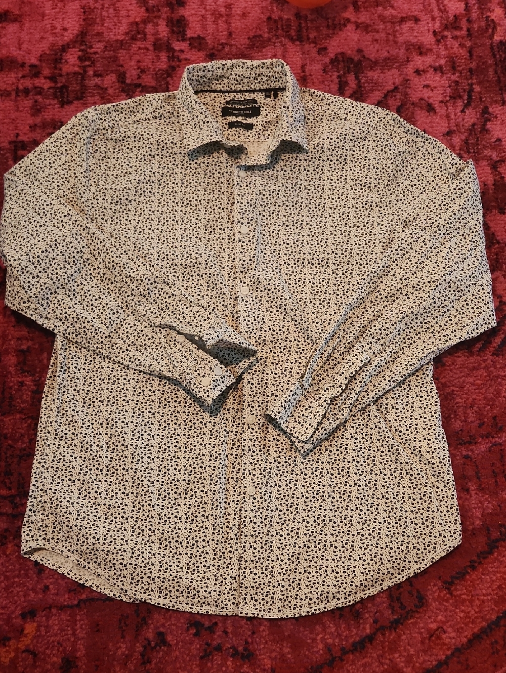 Kenneth Cole White Shirt with Black Micro-Print Pattern